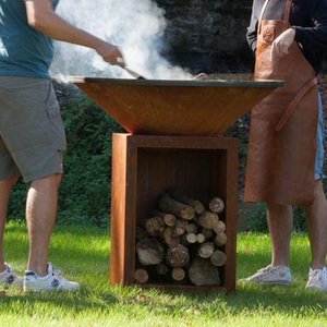 Modern Corten Steel Outdoor Fire Pit With Wood Storage And Matte Finish For Garden Heating - Product Image 4