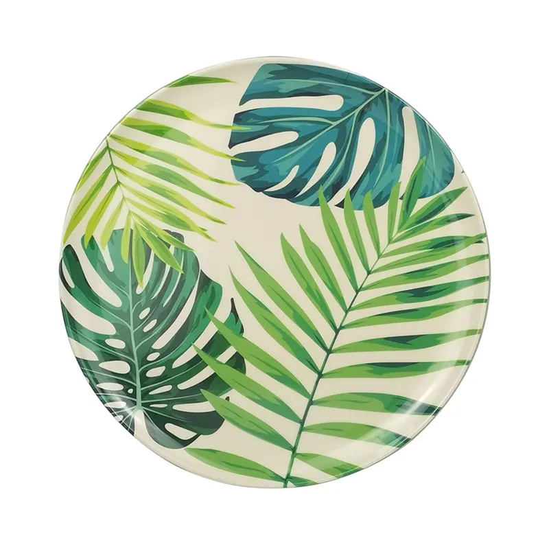 Spring fresh melamine plates Palm printed shape plate