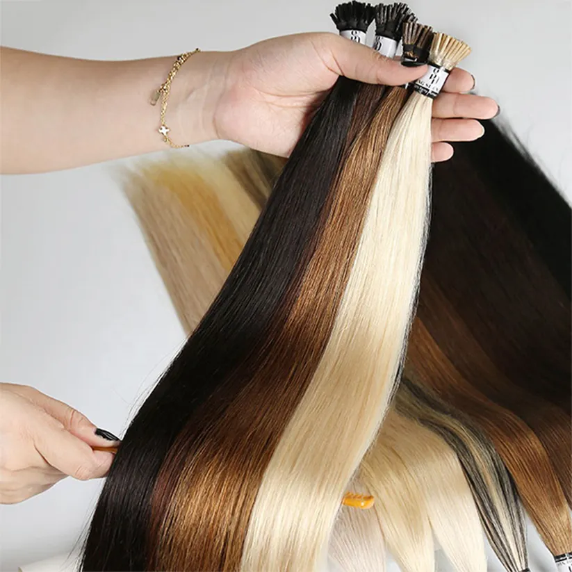 Keratin I Tip Human Hair Extensions Wholesale 613 I-tip Hair Straight Brazilian Cuticle Aligned 100% Remy Hair Virgin Itips