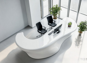 Bureau de réception ovale moderne en forme de vague, surface solide, minimaliste, brillant, mobilier de bureau pour usage commercial - Product Image 4
