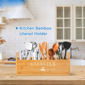 Bamboo Utensil Organizer Rectangular 18L <b>Storage</b> <b>Box</b> For <b>Kitchen</b> Countertop Eco Friendly Desktop Organizers - Product Image 4