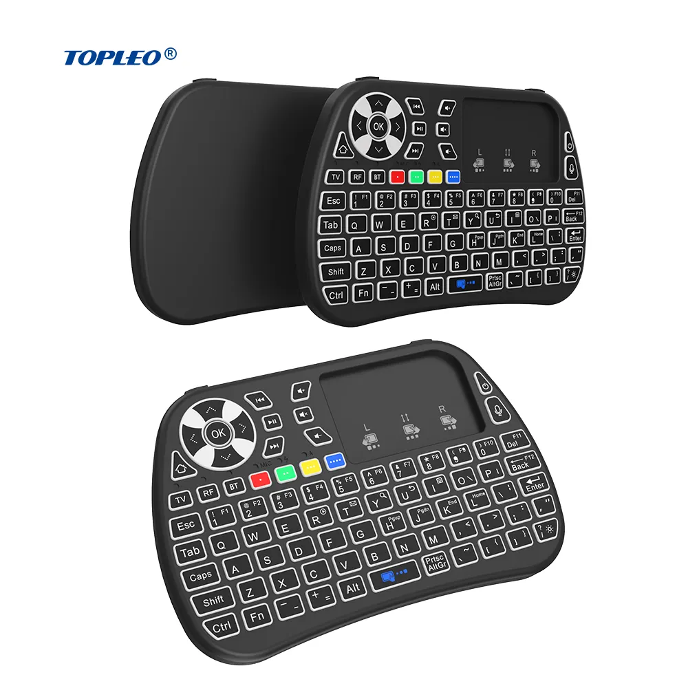 Topleo personalizado OEM Mini teclado portátil inteligente USB Led RGB colorido retroiluminado mini Tv Box touchpad teclado inalámbrico