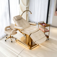Fauteuil de soin esthétique électrique à 3 moteurs avec base dorée, en cuir PU, réglable en hauteur, inclinable et rotatif, pour spa facial et cosmétique