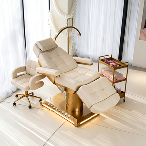 Sillón de Tratamiento de Belleza Eléctrico de 3 Motores con Base Dorada, Tapizado en Cuero PU, Altura Ajustable, Reclinable <span class=keywords><strong>y</strong></span> Giratorio, Cama Cosmética para <span class=keywords><strong>Spa</strong></span> Facial - Product Image 1