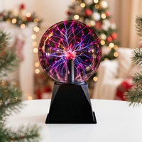 Boule de plasma LED avec base noire en ABS, contrôle tactile, lumière colorée rouge et violette, boule de plasma interactive, lumière de nuit