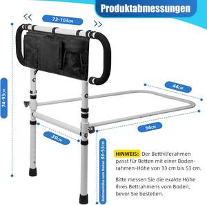 Ouderenzijdebedhulpstandaard, opvouwbare en in hoogte verstelbare bedrail, met handgreep, wordt geleverd met opbergzak. - Product Image 2