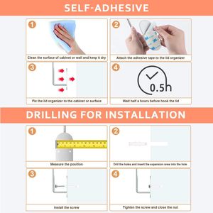 Organisateur de couvercles de gobelets auto-adhésif ou à fixer par perçage sous l'armoire, crochets pour couvercles de tasses, support pour couvercles de gobelets pour l'organisation de la cuisine - Product Image 4