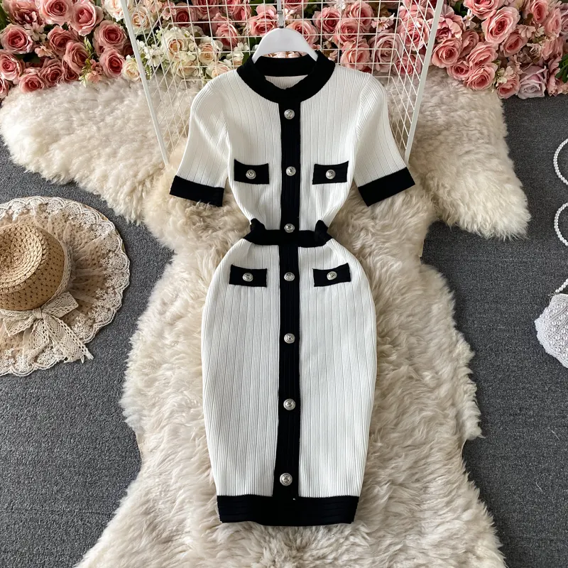 Robe tricotée d'automne pour femmes Col en V Sexy Slim Elastic Oversized Basic Bodycon Long Dress Winter knit Warm Sweater Dresses