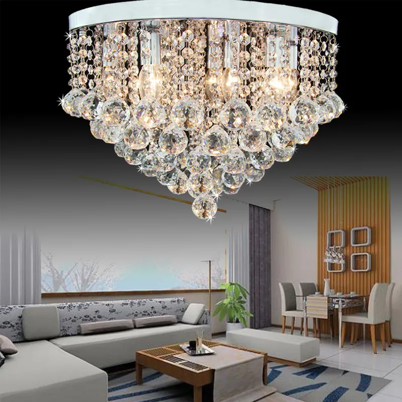 Modern K9 Crystal Raindrop Chandelier Lighting Flush Mount for Dining Room Living Room Bedroom