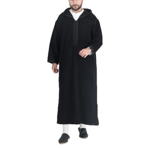 <span class=keywords><strong>Djellaba</strong></span> marocaine noire épaisse à capuche, robe musulmane d'hiver pour homme avec poches, faible MOQ - Product Image 5