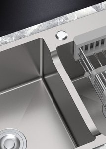 Fregadero Doble de Cocina de Acero Inoxidable Nano Plateado, Diseño de Lujo Ligero con Ranura Central Engrosada - Product Image 4