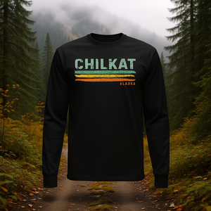 T-shirt a maniche lunghe Chilkat Alaska con design a righe vintage - Product Image 3