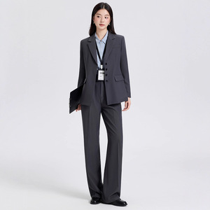 Women's Formal Suit Set Solid Color Polyester Anti-Wrinkle Blazer Pants Work Uniform College Student Teacher Interview Attire - Product Image 3
