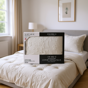 Ensemble de housse de couette en coton chenille capitonnée Nopvide, 3 pièces, motif floral, style classique, blanc - Product Image 2