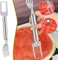 2-in-1 Handmatige RVS Watermeloen Snijder Vork Multifunctionele Fruit Snijder Kubus Snijder Draagbaar Keuken Gereedschap voor Feestjes