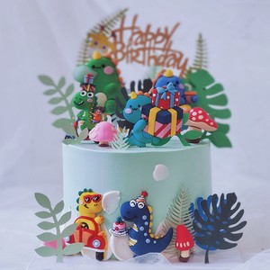 Forest Dinosaur Cake Toppers Soft Vinyl Cute Figurines Birthday Decoration For Children And Babies Round Handmade Die Cutting - Product Image 4