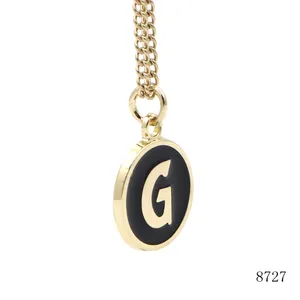 Customized Logo Gold plating Black Epoxy Round Metal Tag with Chain for handbag decoration