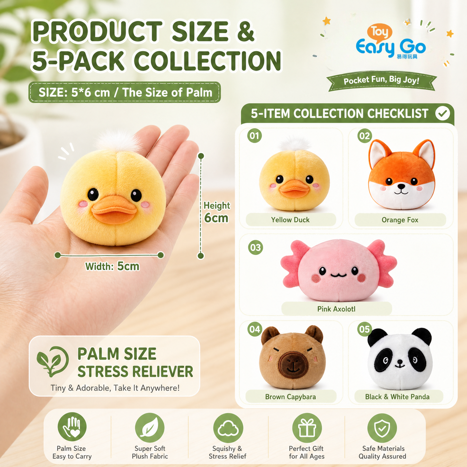 Slow Time Samples Animal Squishy Toys 5 Pack Slow Rising Plush TPR Stress Ball Set Palm ...