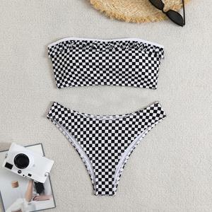 ชุดบิกินี่มินิสำหรับผู้หญิง ชุดว่ายน้ำลำลองสองชิ้น ลายพิมพ์สีน้ำตาล ชุดว่ายน้ำแบบดันทรง - Product Image 6