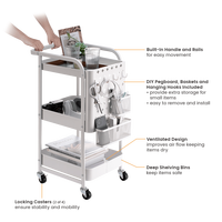 Chariot utilitaire à roulettes multifonction de qualité OTY01-2 chariot de rangement en métal à 3 niveaux avec crochets d'organisateur de panneau perforé paniers pour la maison