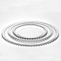 Assiettes en verre transparent Lanques de 12,6 pouces, dorées, pour mariage, vente en gros, avec assiettes de présentation argentées perlées, ensemble de vaisselle pour décoration de mariage