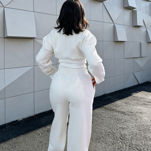 Tuta Sportiva in Cotone Terry Francese di Alta Qualità Personalizzata, Set Casual alla <span class=keywords><strong>Moda</strong></span> con <span class=keywords><strong>Felpa</strong></span> Corta con Zip e Collo Tondo per <span class=keywords><strong>Donna</strong></span> - Product Image 4