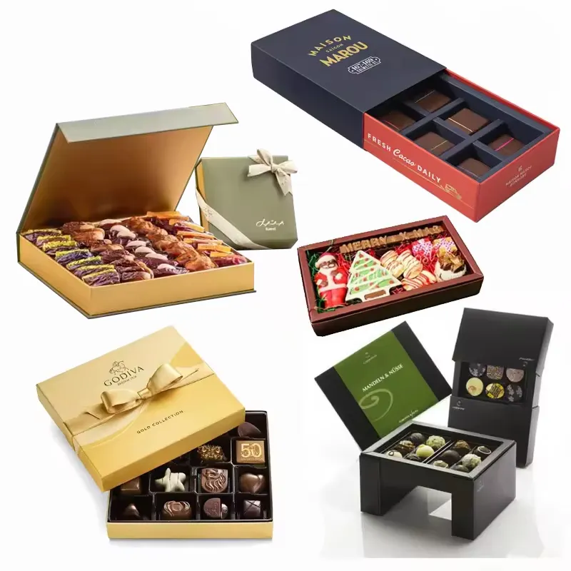 Custom roasted nuts candied fruit fillings organic dates packaging box Chocolate recycled paper material sustainable gifting box