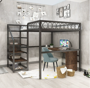 Cama Elevada Ajustável Moderna e Durável em Ferro Preto, Economiza Espaço para Dormitórios Estudantis, Camas Duplas Superiores e Inferiores - Product Image 3