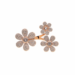 Anello di Moda in Oro Rosa con Fiori, Incastonato con Zirconi Trasparenti, 3 Fiori di <span class=keywords><strong>Margherita</strong></span>, Regolabile, per Donne - Product Image 2