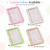 Organisateur de planificateur à fermeture éclair en PVC transparent avec paillettes étoilées, carnet à anneaux rechargeable, impression couleur personnalisée, vente en gros en vrac, OEM