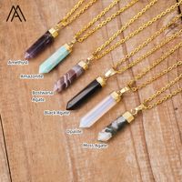 Classique Cristal Point Pendentif Collier Oeil De Tigre Rose Quartz Hexagone Plaqué Or Pierre Naturelle Bijoux De Mode pour Les Fêtes