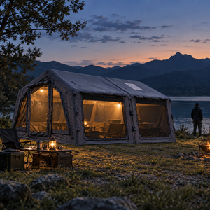 Tente <span class=keywords><strong>gonflable</strong></span> imperméable avec <span class=keywords><strong>auvent</strong></span> détachable 360x480cm, grande tente de camping quatre saisons, 320g TC Tech Cotton Outdoor - Product Image 5
