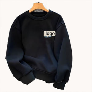 Sweat-shirt à col rond en coton lourd pour homme, coupe ample, pull doublé en polaire, chaleur d'automne, tendance, jeunesse, sans capuche, personnalisable - Product Image 4