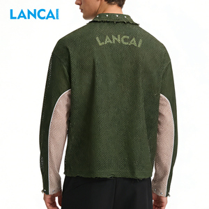 <b>Men's</b> Cotton Screen Printing Rhinestone Wear Fitness Breathable Mesh Hollow Bottom <b>Shirt</b> Mesh Long Sleeve Drop Shoulder T-<b>shirt</b> - Product Image 4