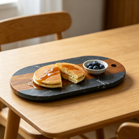 Plateau de service ovale de luxe en marbre noir et bois d'acacia poli, écologique, 100 pièces, vente chaude