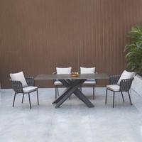 Tables et chaises de salle à manger d'extérieur, ensembles de salon de jardin, durables, modernes, minimalistes, haut de gamme, en alliage d'aluminium, en rotin, avec des dalles en imitation pierre