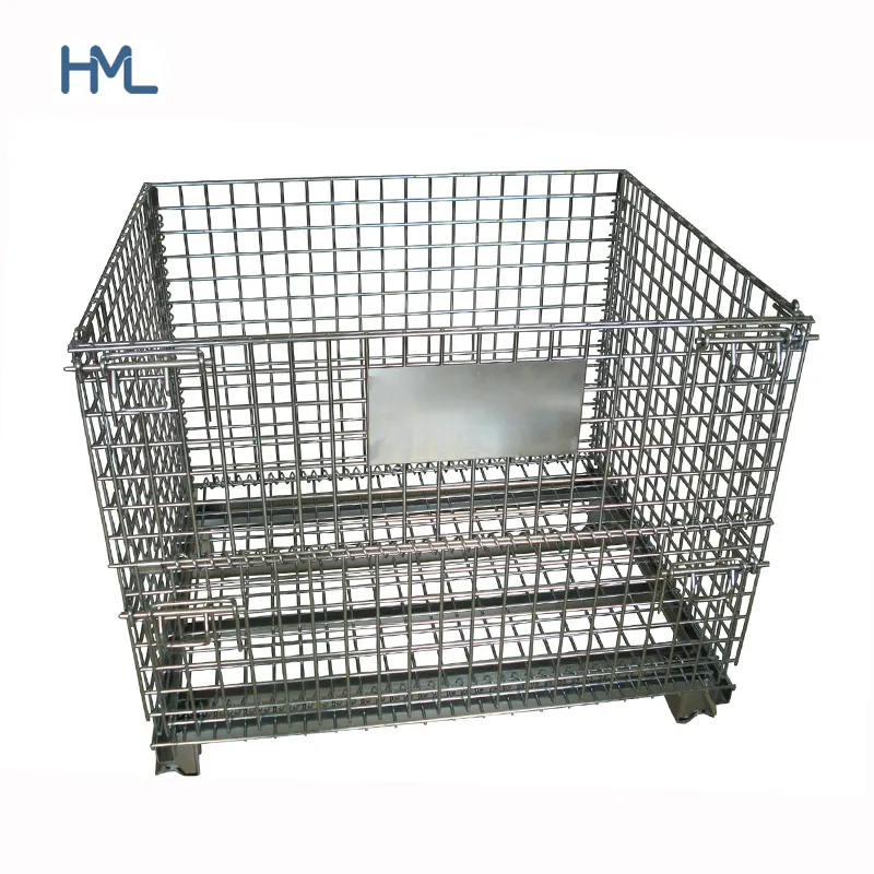 Steel metal folding storage cargo wire grid mesh container for heavy industry