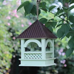 En forme d'hexagone avec toit, décoration de cour de jardin Nichoir suspendu Mangeoire à oiseaux extérieure décorative pour colibris oiseaux sauvages/