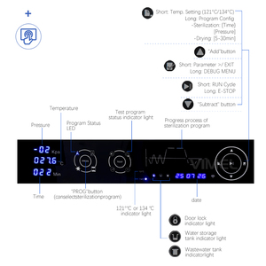 Équipement de laboratoire dentaire Écran tactile LCD <span class=keywords><strong>Panneau</strong></span> d'affichage Grande capacité 23L Stérilisateur à vapeur avec imprimante intégrée Vimel WM-SDM-23L CE - Product Image 2