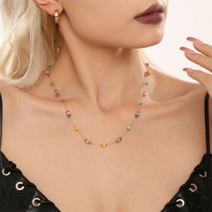 Bohemian Jewelry <b>Set</b> Women Necklace <b>Bracelet</b> Gold Plated Stainless Steel Colorful Natural Stone Beaded Chain Jewelry <b>Set</b> - Product Image 3