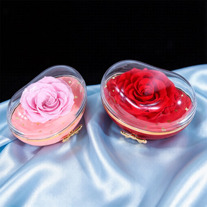 Boîte à fleurs préservées de luxe <span class=keywords><strong>l</strong></span>égère avec nœud - Boîte cadeau de rangement en forme de cœur pour bagues et boucles d'oreilles, surprise de la Saint-Valentin pour elle - Product Image 5