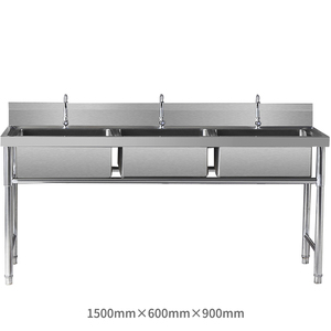 Fregadero Comercial de Acero Inoxidable de Tres Cubetas con Patas - Acabado Pulido de Alta Resistencia, Resistente a la Corrosión, Altura Ajustable - Product Image 1