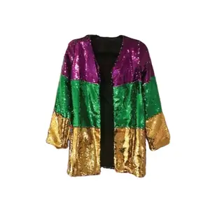 Женское кимоно с блестками New mardi Гра, двустороннее золотистое, зеленое, фиолетовое пальто с блестками, три цвета