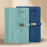 Agenda 2027 A5, couverture rigide en cuir PU premium, journal quotidien avec fermoir métallique et texture imitation bois
