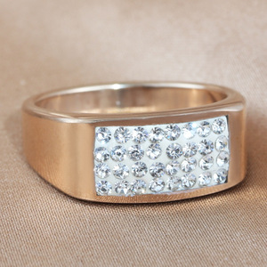 Rose Gold <b>Titanium</b> Steel Rectangle <b>Ring</b> Pave Setting White Stone Women's Fashion Party Jewelry Geometric Design - Product Image 1