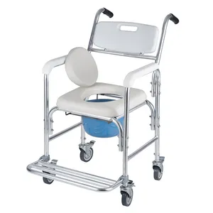 Silla de inodoro médica móvil para discapacitados Equipo de seguridad de baño con ruedas para hospitales y pacientes