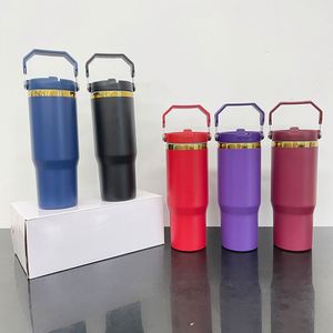 Gold Plated Underneath 30oz <b>Coffee</b> Travel Mugs Vacuum Insulated Powder Coated Water <b>Bottle</b> with Flip Straw - Product Image 1