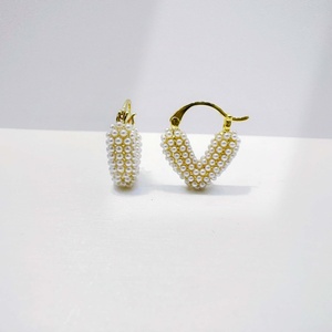 custom plata 925 sterling <b>silver</b> Gold Plated <b>Huggie</b> Earring trendy Everyday Wear Geometric Design summer korean Pearl earrings - Product Image 4