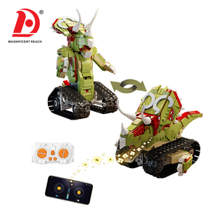 Blocs de construction transformables RC Triceratops 2 formes Dinosaure Tank Robot <span class=keywords><strong>Jouet</strong></span> Double télécommande et contrôle par application Briques de construction STEM - Product Image 2