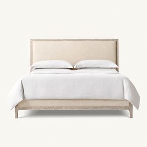 Cama Doble de Plataforma con Estructura de Madera de Roble Macizo, Diseño Francés Moderno y Cómodo, Tapizada en Tela, con Cabecera Suave, Fabricación Personalizada de Fábrica - Product Image 3